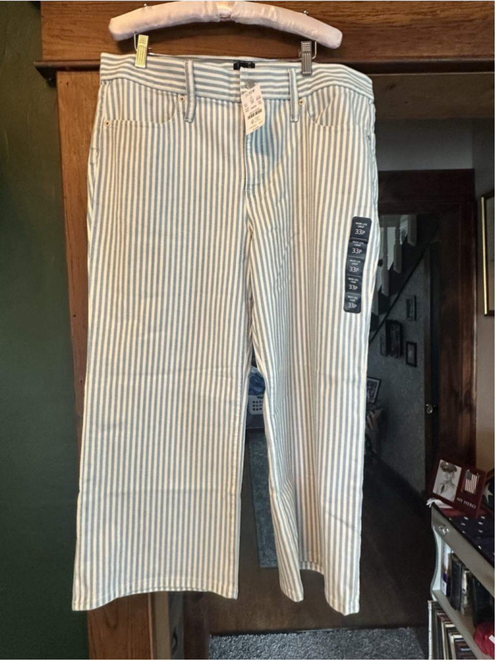 NWT J.Crew Striped High-Rise Wide-Leg Cropped Pants Women's 33P Blue White $118 - Picture 1 of 7